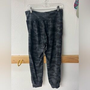 Athleta Black and Gray joggers with Tonal Camo Pattern